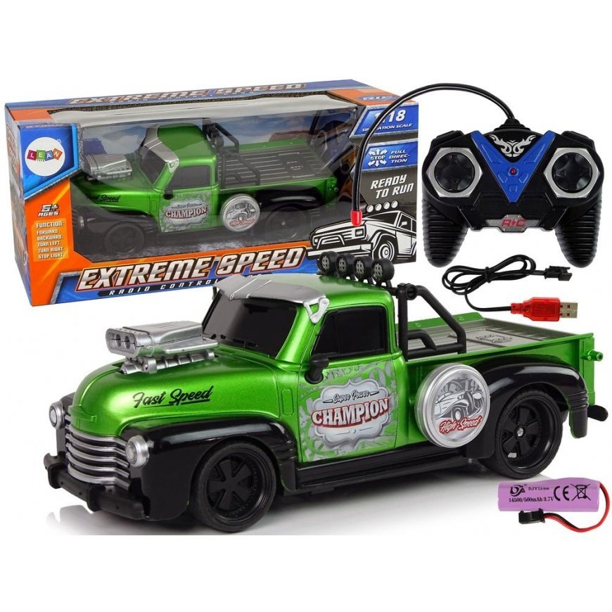 Lean Cars Remote Control Pick-up Champion 1:18, Green – 2