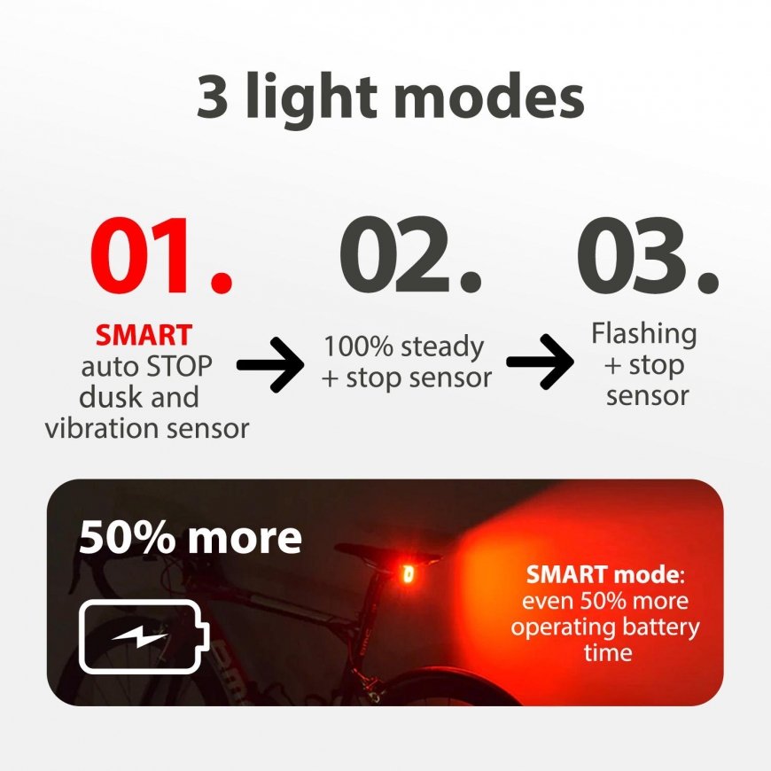 Maclean Rear bicycle light USB AUTO STOP twilight sensor Maclean Energy MCE355 COB LED max. 125lm ba – 6
