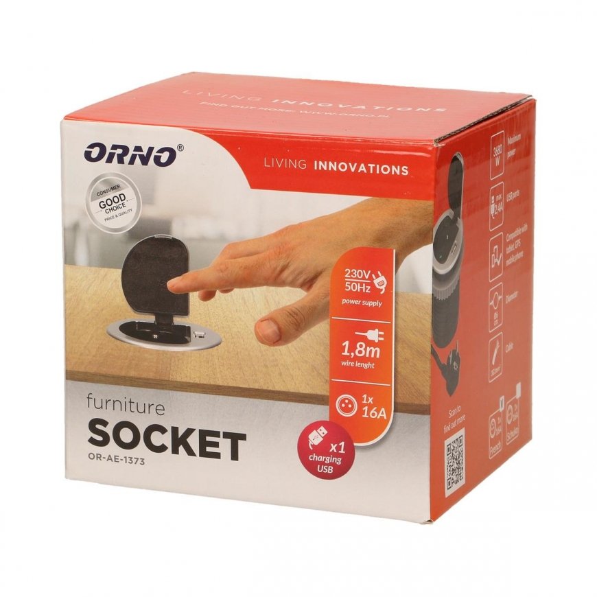Orno Arno Lizdas baldai, įleidžiami į 1x250V AC stalą su dangčiu, USB (OR-AE-1373) – 3
