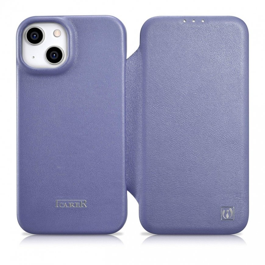 iCarer CE Premium Leather Folio Case iPhone 14 Plus Magnetic Flip Leather Folio Case MagSafe Light V