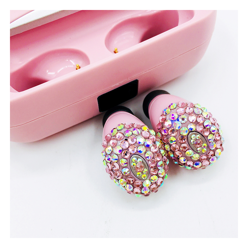 Goodbuy Crystal Bling belaidės ausinės rožinės spalvos – 2