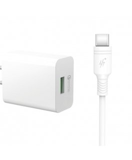 DCO U18 18W USB Ligzdas Ātrs Adaptīvs Lādētājs + USB-C 1m Vads Samsung Xiaomi Huawei Oppo Balts (OEM)