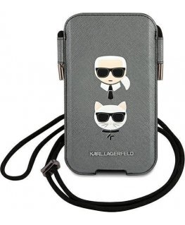 Karl Lagerfeld Torebka KLHCP12MOPHKCG 6.1" grey/gray hardcase Saffiano Ikonik KarlChoupette Head