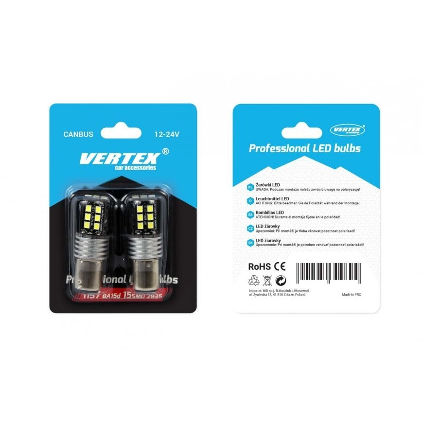 Amio Żarówki led canbus 2835 15smd 1156 ba15s p21w r10w r5w baltas 12v/24v – 2