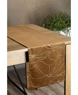 Eurofirany BLINK / 18 Velvet table runner with water lily leaf pattern, 35X220 cm, color: brown