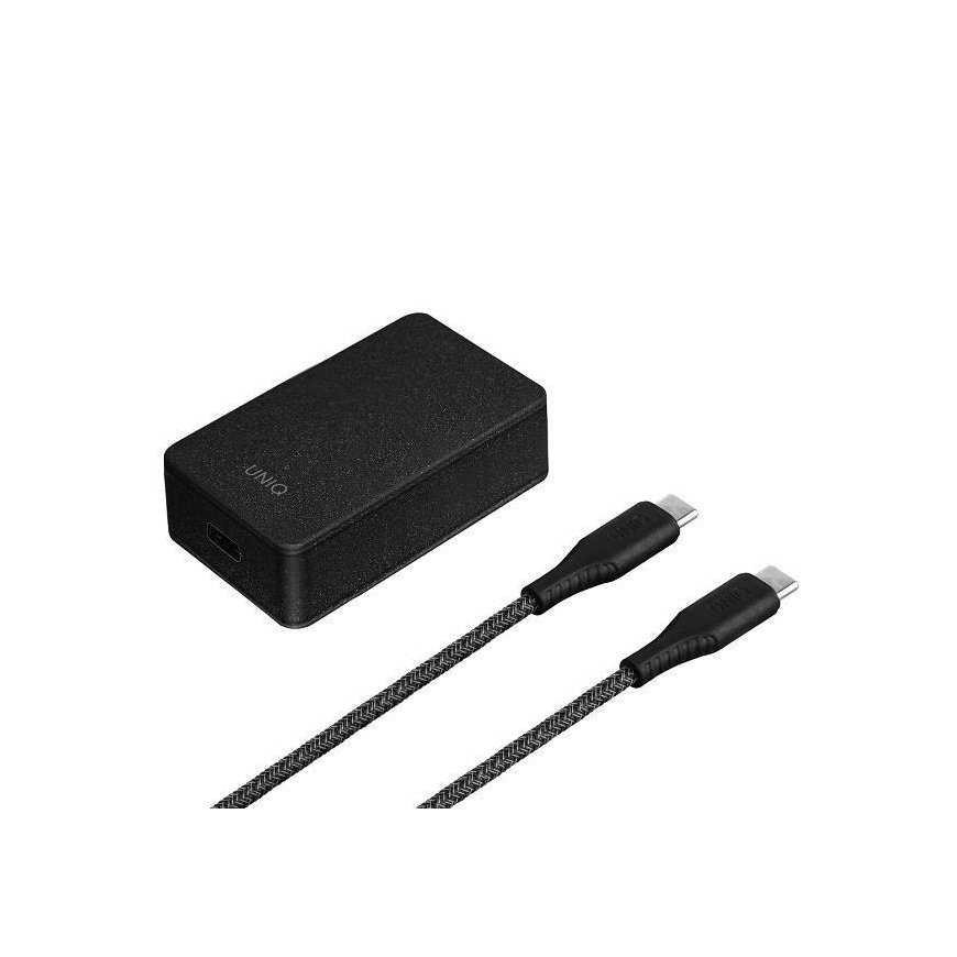 UNIQ Ład. network Versa Slim USB-C PD 18W + cable USB-C na USB-C black/charcoal black (LITHOS Collec