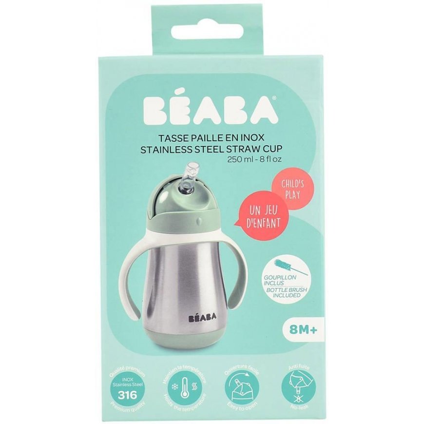 BEABA METALINĖ GERTUVĖ SU ŠIAUDELIU, 250 ML, SAGE Žalias – 10