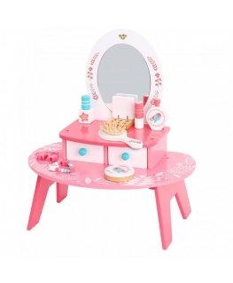 Tooky Toys TOOKY TOY rožinis medinis kosmetinis staliukas makiažui su veidrodžiu