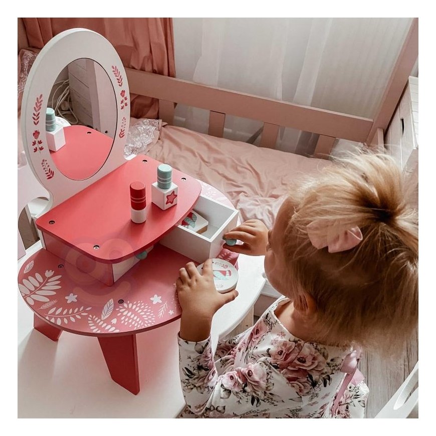 Tooky Toys TOOKY TOY rožinis medinis kosmetinis staliukas makiažui su veidrodžiu – 2