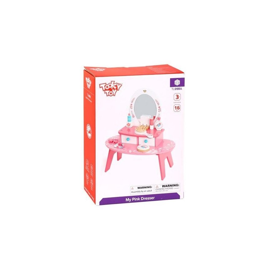 Tooky Toys TOOKY TOY rožinis medinis kosmetinis staliukas makiažui su veidrodžiu – 5
