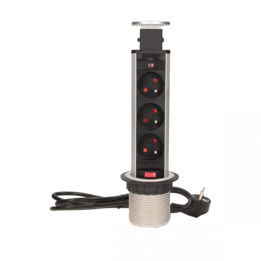 Orno Furniture socket 6 cm pulls out from above with lock and 1.8 m cable, 3x2P + Z – 3