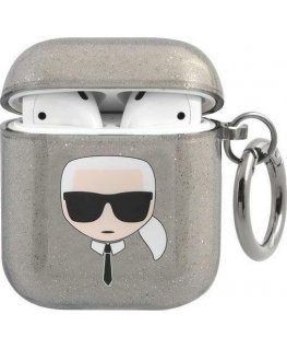 Karl Lagerfeld KLA2UKHGK AirPods cover juoda/juodas Glitter Karl`s Head