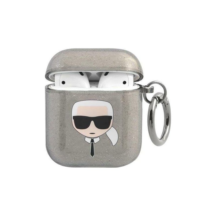 Karl Lagerfeld KLA2UKHGK AirPods cover juoda/juodas Glitter Karl`s Head