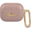 Guess Apsauginis dėklas GUAPSASMP Saffiano Script Metal Collection, skirtas AirPods Pro, rožinis Guess Apsauginis dėklas GUAPSASMP Saffiano Script Metal Collection, skirtas AirPods Pro, rožinis
