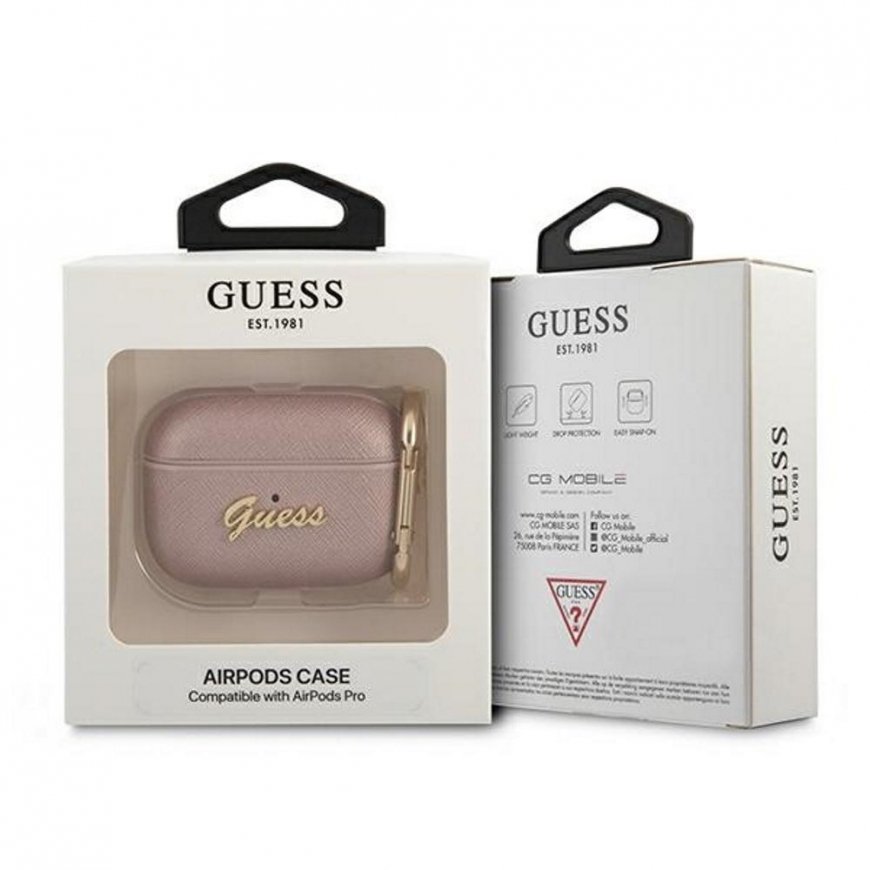 Guess Protective case GUAPSASMP Saffiano Script Metal Collection for AirPods Pro, pink – 4