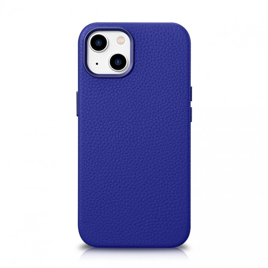 icarer litchi Premium odos dėklas iPhone 14 Plus Magnetinės odos dėklas su magSafe tamsiai mėlyna (W
