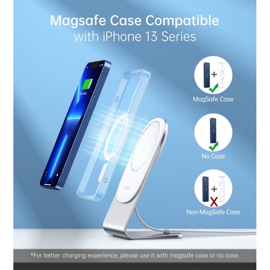 Magnetinis bevielis įkroviklis su stovu CHOETECH, 15W, MagSafe – 7