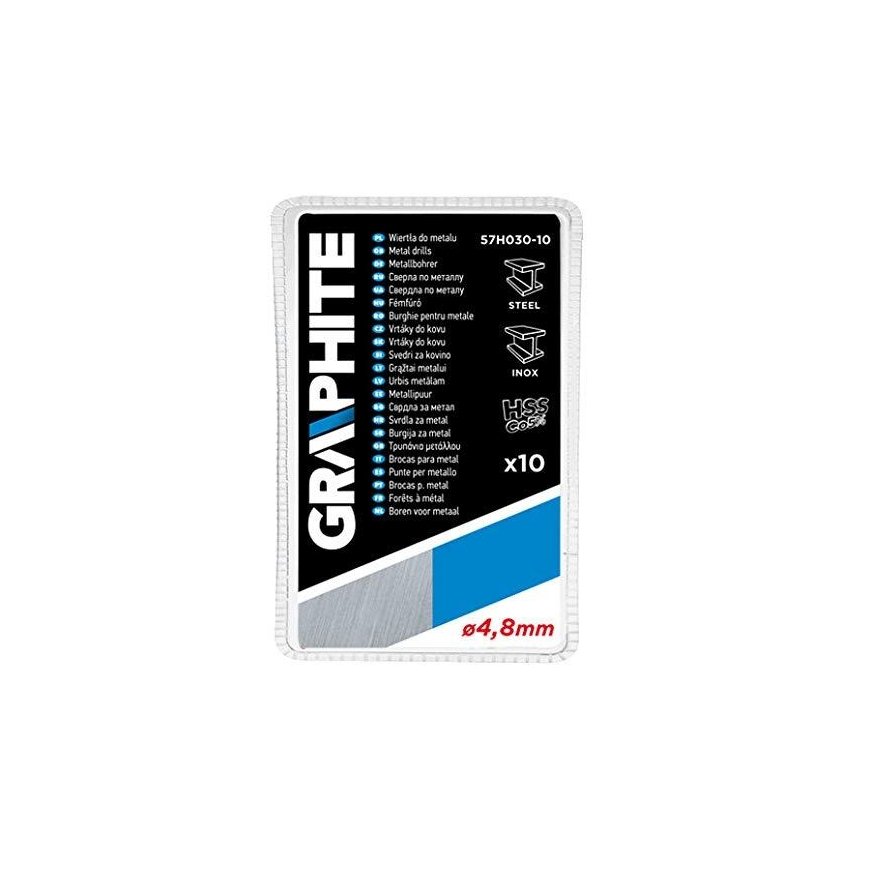 Graphite Grafito metalo grąžtas, cilindrinis, 4,8 mm, 10 vnt. (57H030-10) – 2