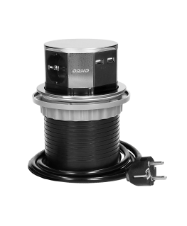 Orno Furniture socket? 10 cm removable from the table top with USB charger and 1.5 m cable, 3x2P + Z, 2xUSB, INOX, schuko