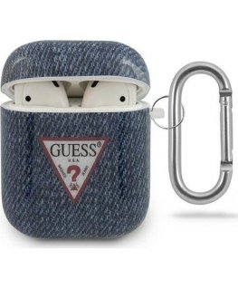 Guess apsauginis dėklas GUACA2TPUJULDB džinsų kolekcija AirPods 1/2 tamsiai mėlyna