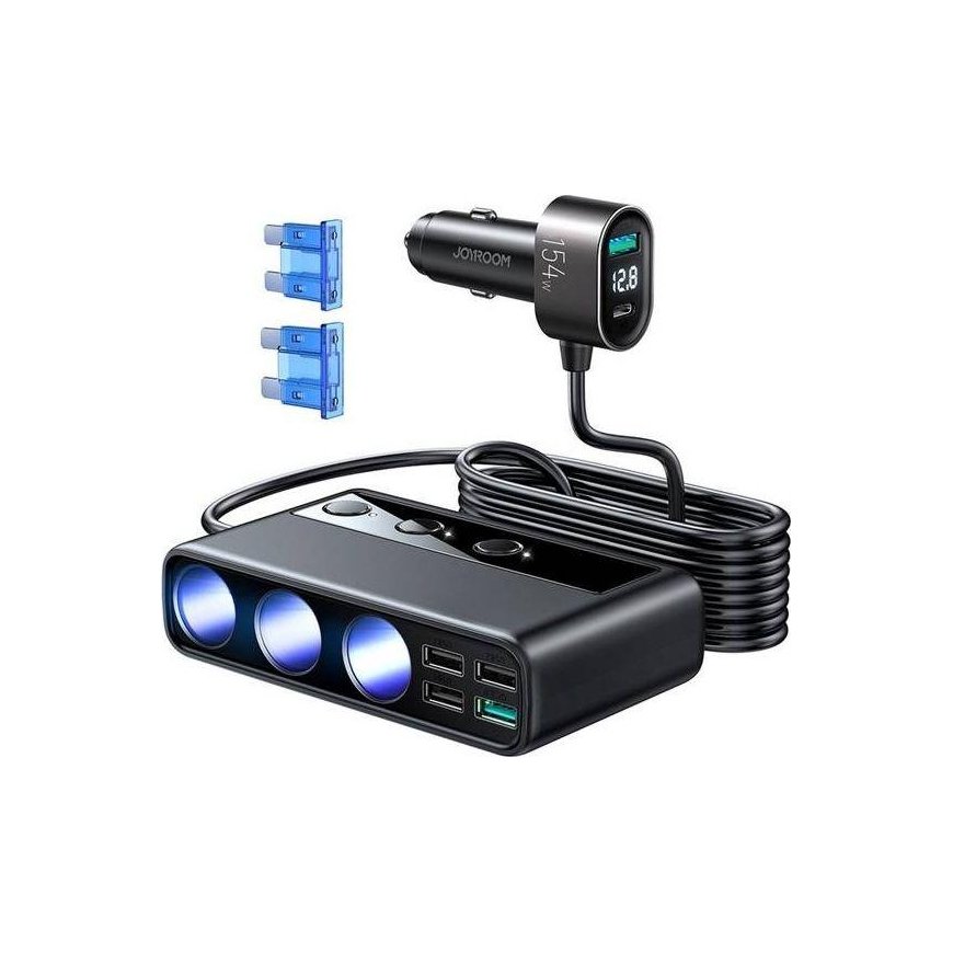 Car charger Joyroom 9in1 154W 3x12V, PD USB Type-C, QC3.0 USB-A, 4xUSB-A JR-CL06