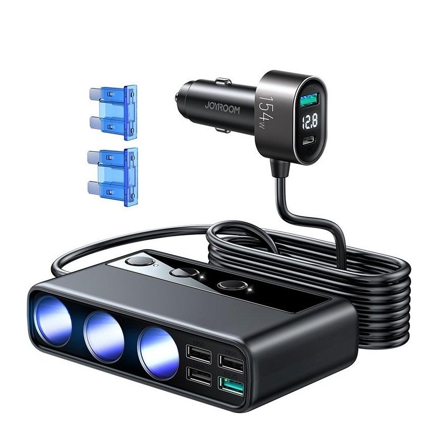 Įkroviklis automobilinis Joyroom 9in1 154W 3x12V, PD USB Type-C, QC3.0 USB-A, 4xUSB-A JR-CL06 – 2