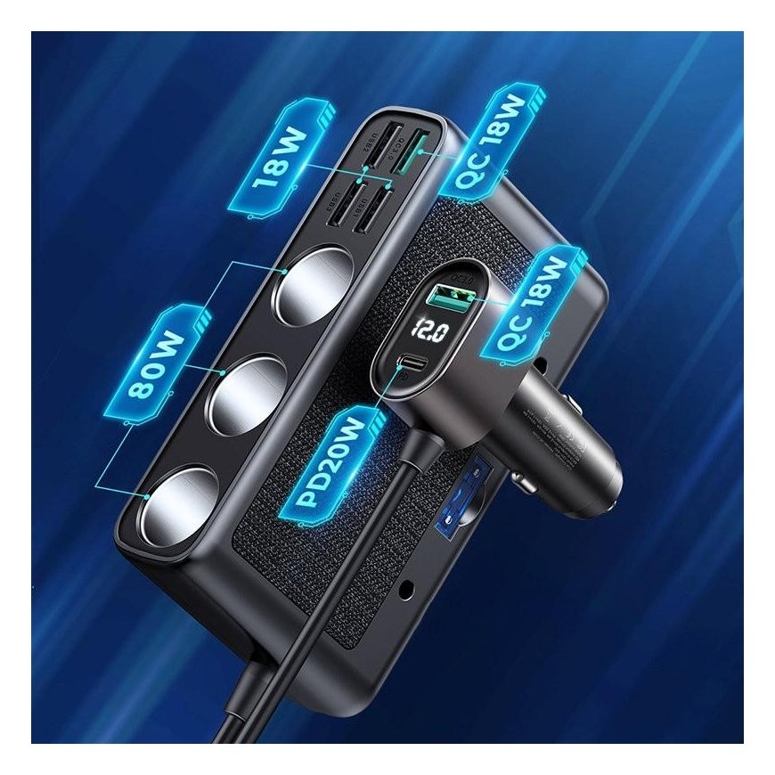 Įkroviklis automobilinis Joyroom 9in1 154W 3x12V, PD USB Type-C, QC3.0 USB-A, 4xUSB-A JR-CL06 – 3