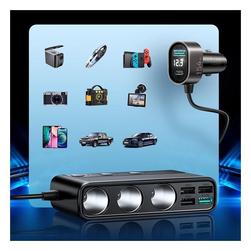 Įkroviklis automobilinis Joyroom 9in1 154W 3x12V, PD USB Type-C, QC3.0 USB-A, 4xUSB-A JR-CL06 – 4