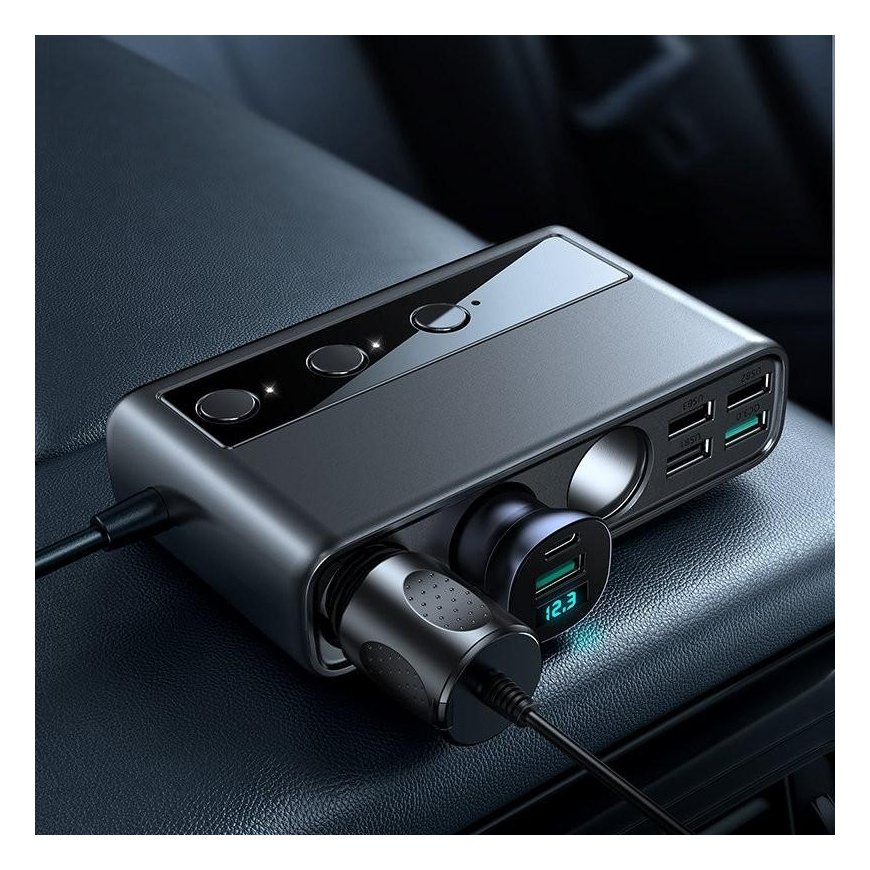 Įkroviklis automobilinis Joyroom 9in1 154W 3x12V, PD USB Type-C, QC3.0 USB-A, 4xUSB-A JR-CL06 – 5