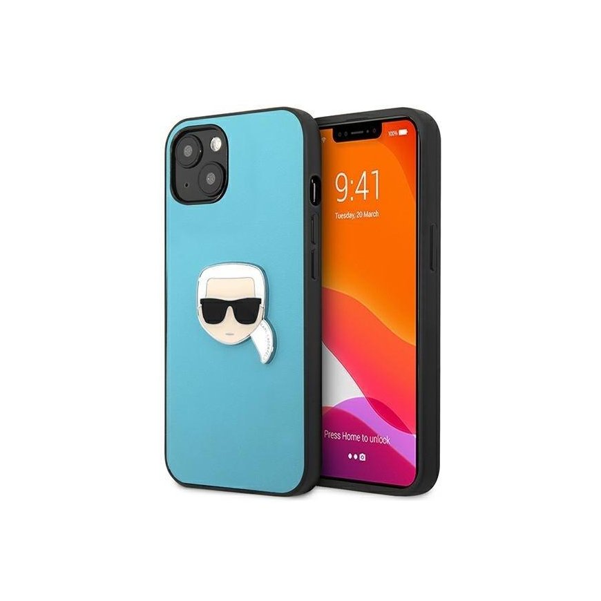 Karl Lagerfeld KLHCP13SPKMB iPhone 13 mini 5,4" mėlyna/mėlynas kietas dėklas Oda Ikonik Karl&39s Hea