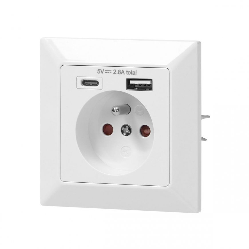 Orno One socket 2P + Z, USB-A + USB-C, output 5VDC, max. 2.8A – 2