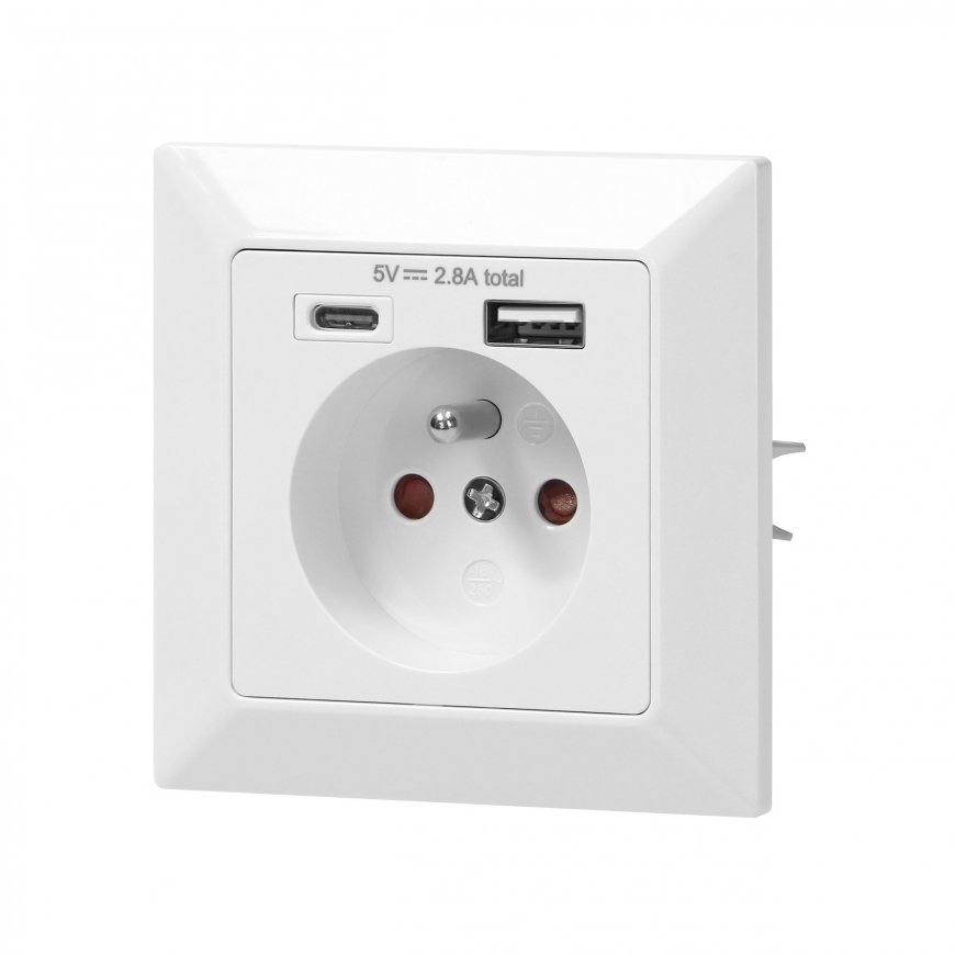 Orno One socket 2P + Z, USB-A + USB-C, output 5VDC, max. 2.8A – 9