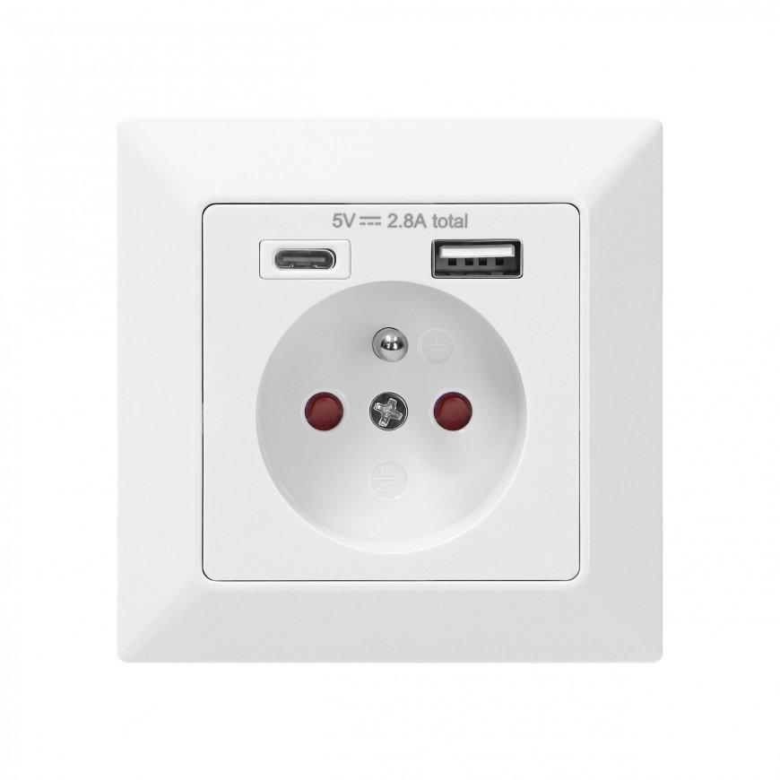 Orno One socket 2P + Z, USB-A + USB-C, output 5VDC, max. 2.8A – 11