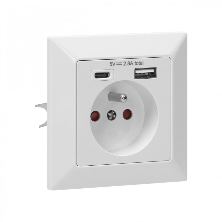 Orno One socket 2P + Z, USB-A + USB-C, output 5VDC, max. 2.8A – 12