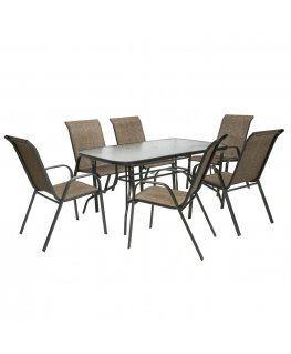 Garden furniture set DUBLIN, table and 6 chairs, steel frame, color: dark brown