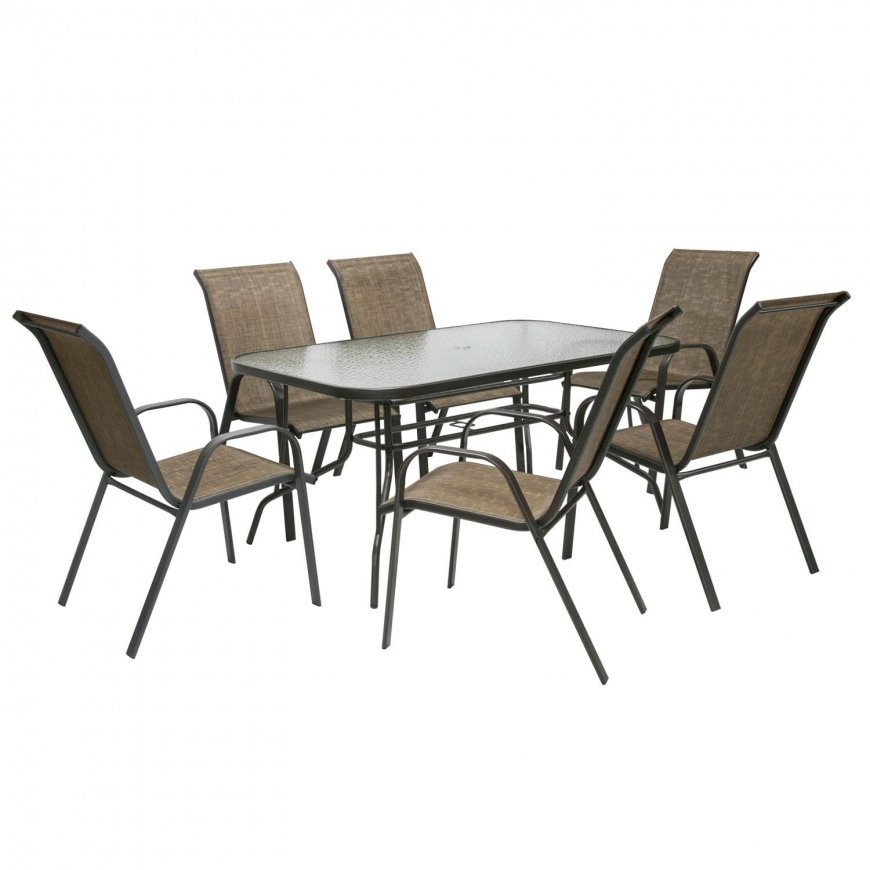 Garden furniture set DUBLIN, table and 6 chairs, steel frame, color: dark brown