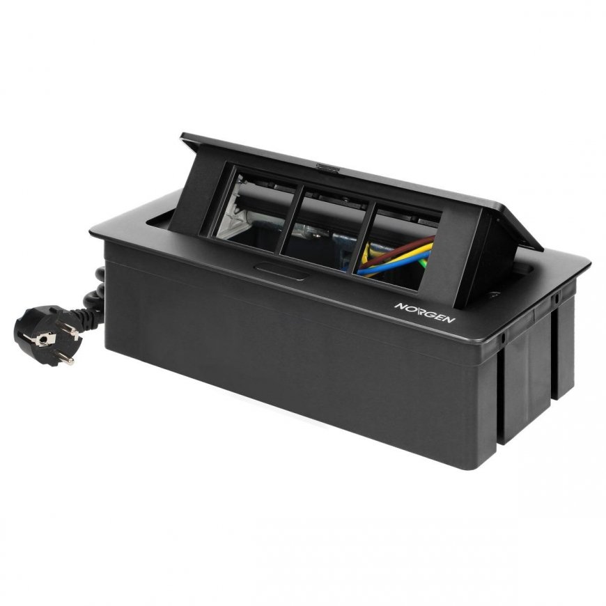 Orno NOEN Furniture cassette recessed into table top with integrated PVC frame for modular sockets 3 – 2