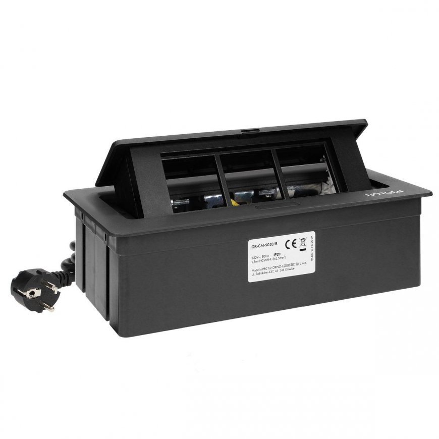 Orno NOEN Furniture cassette recessed into table top with integrated PVC frame for modular sockets 3 – 4
