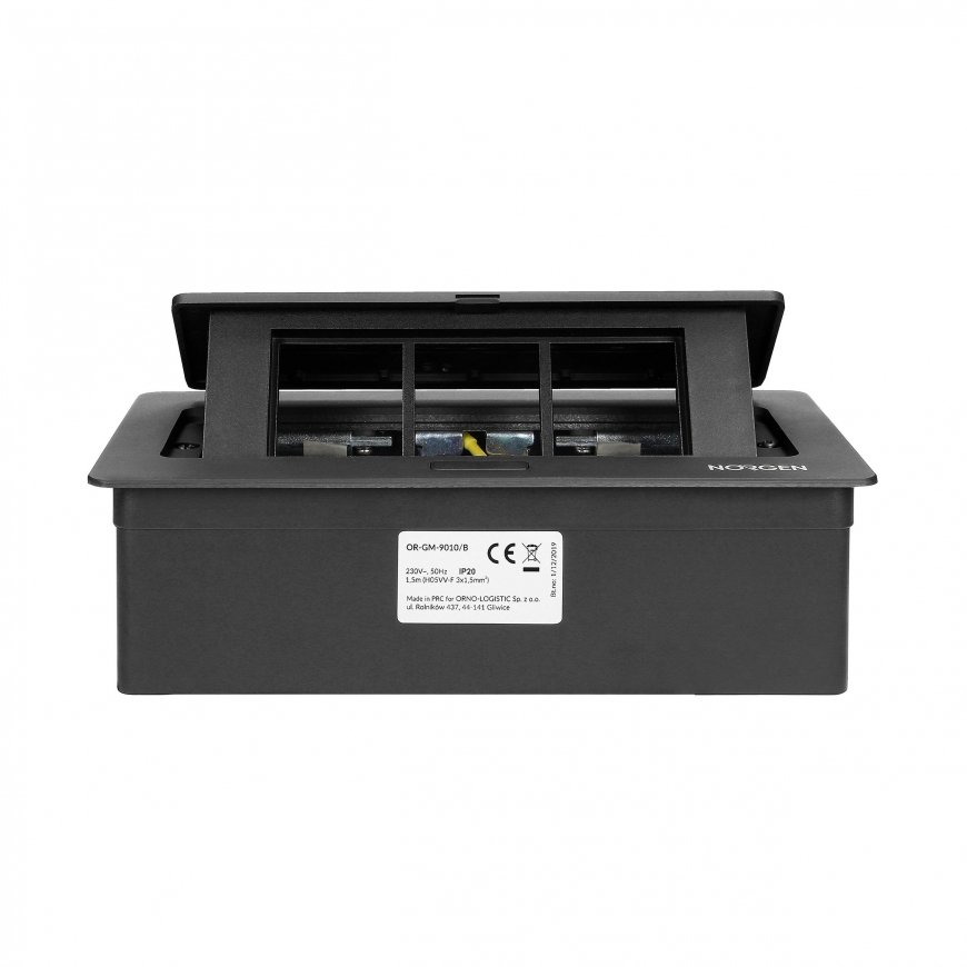 Orno NOEN Furniture cassette recessed into table top with integrated PVC frame for modular sockets 3 – 12