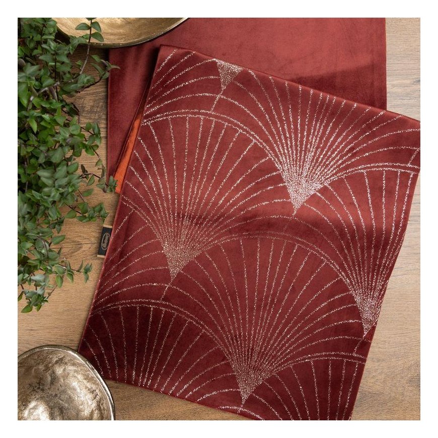 Eurofirany BLINK / 14 Aksominis stalo takelis su su dideliu art deco stiliaus vėduoklės raštu, 35X18 – 7