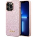Guess Glitter Flakes Metal Logo Case iPhone 14 Pro Max rožinė Guess Glitter Flakes Metal Logo Case iPhone 14 Pro Max rožinė