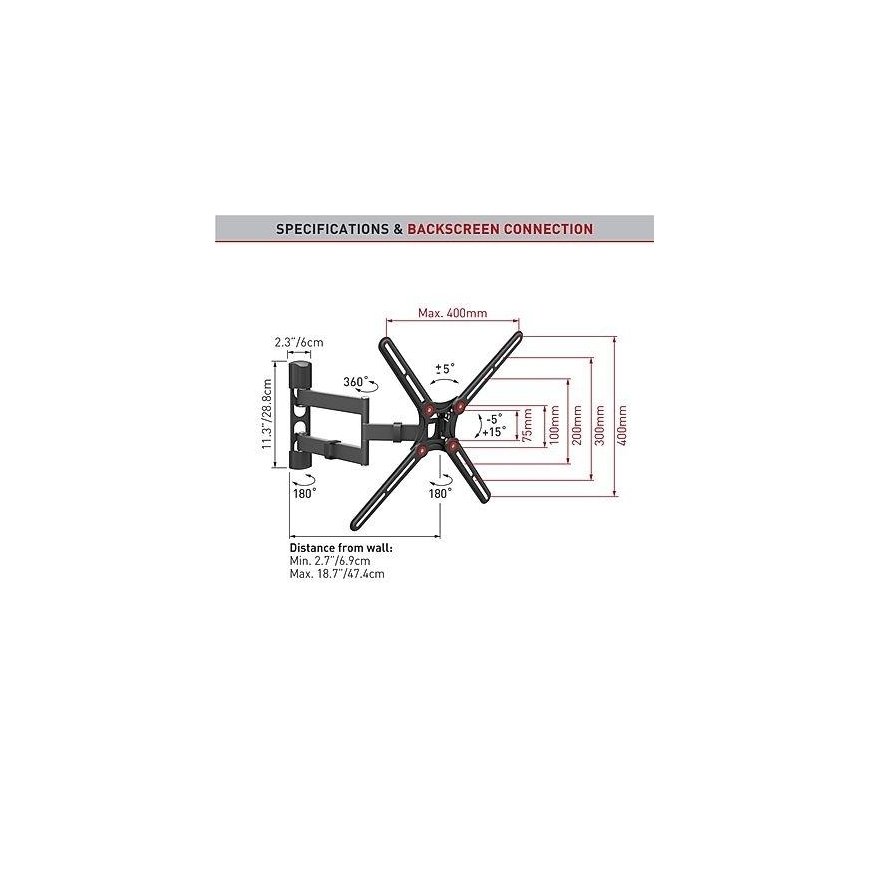 BARKAN BM343 13"-65" lygiam/lenktam TV, 4 lankstu, sieninis, juodas – 2
