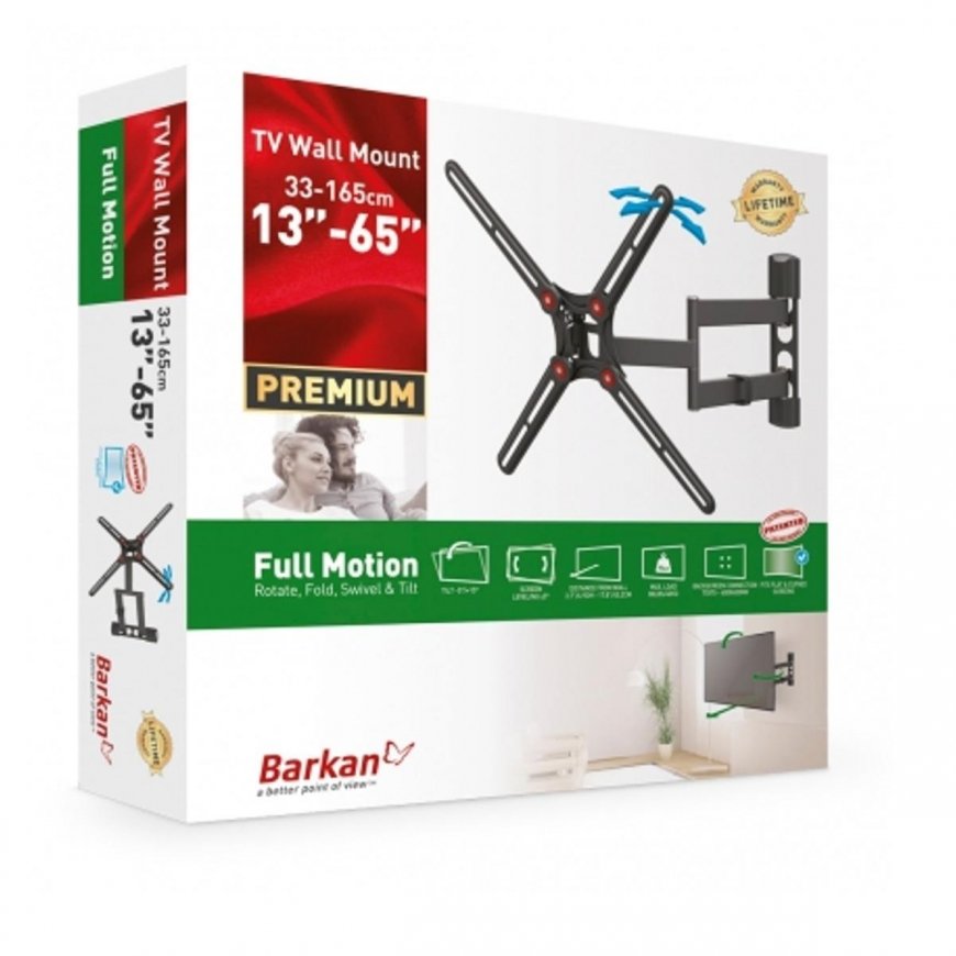 BARKAN BM343 13"-65" for flat/curved TV, 4 hinges, wall mounted, black – 10