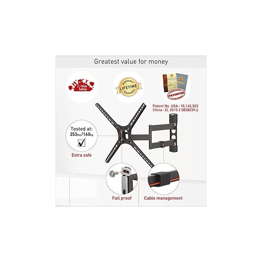 BARKAN BM343 13"-65" for flat/curved TV, 4 hinges, wall mounted, black – 14