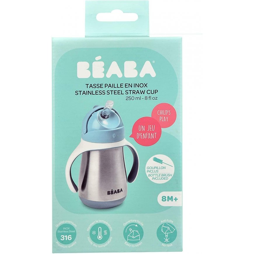 BEABA METAL DRINK WITH STRAW, 250 ML, WINDY Blue – 5