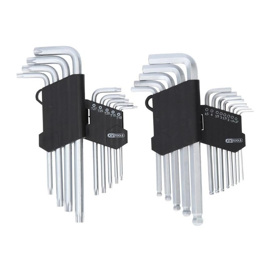 L-raktų šešiakampių ir Torx komplektas, 22 vnt., KS Tools – 2