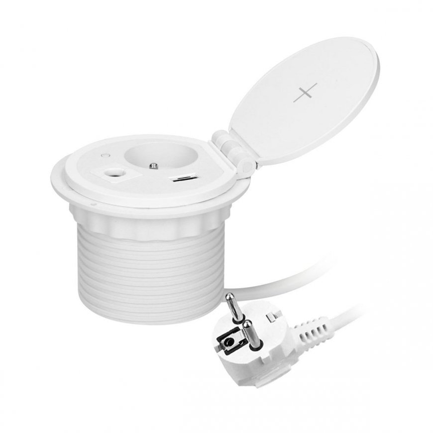 Orno Baldų lizdas? 8 cm įleistas į stalviršį su indukciniu įkrovikliu, USB įkrovikliu su 2 A ir C li – 2