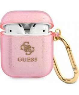 Guess apsauginis dėklas GUA2UCG4GP Glitter Collection, skirtas AirPods 1/2 rožinės spalvos