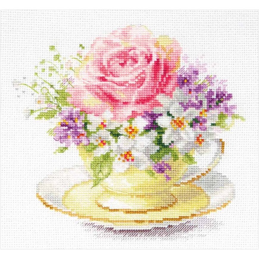 Beldizart Cross stitch kit "Bright colors of the morning. Cup with a rose" S2-56