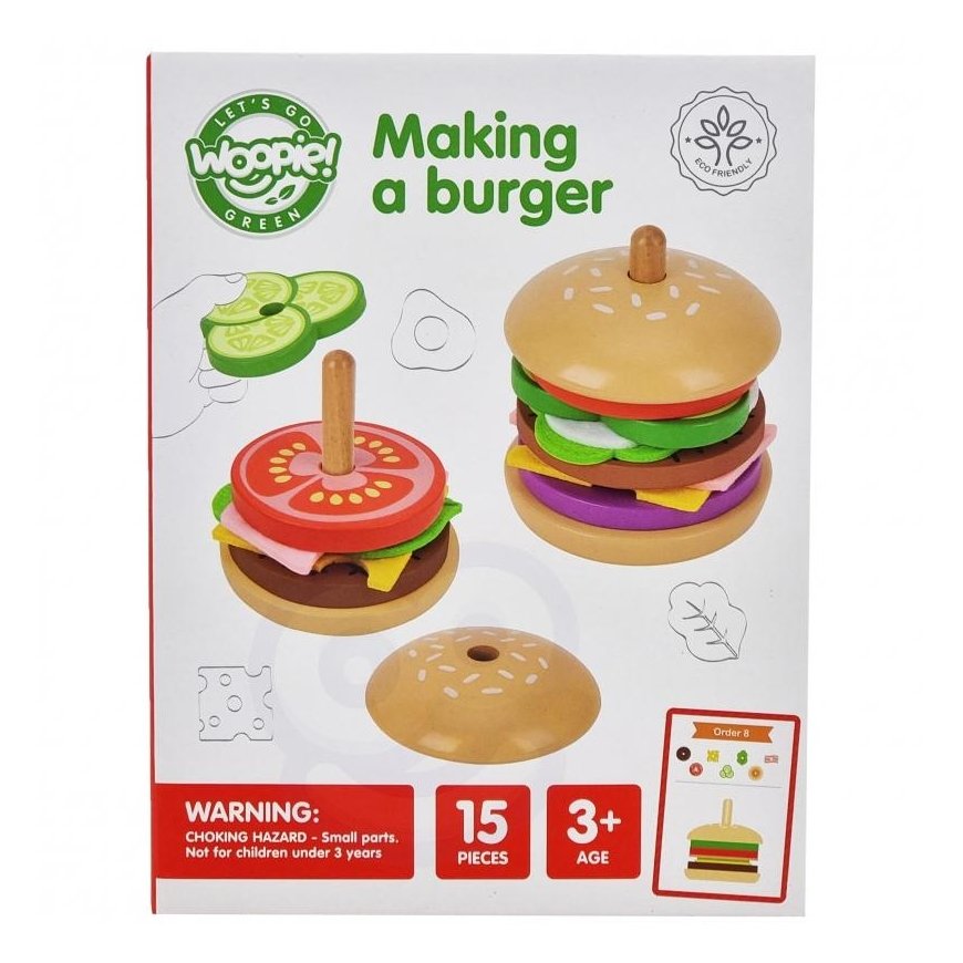 Woopie VUOPIS GRYNAS medinis Burgeris Restaurija Vaikams skirta 15 el dalis. FSC sertifikatas – 15